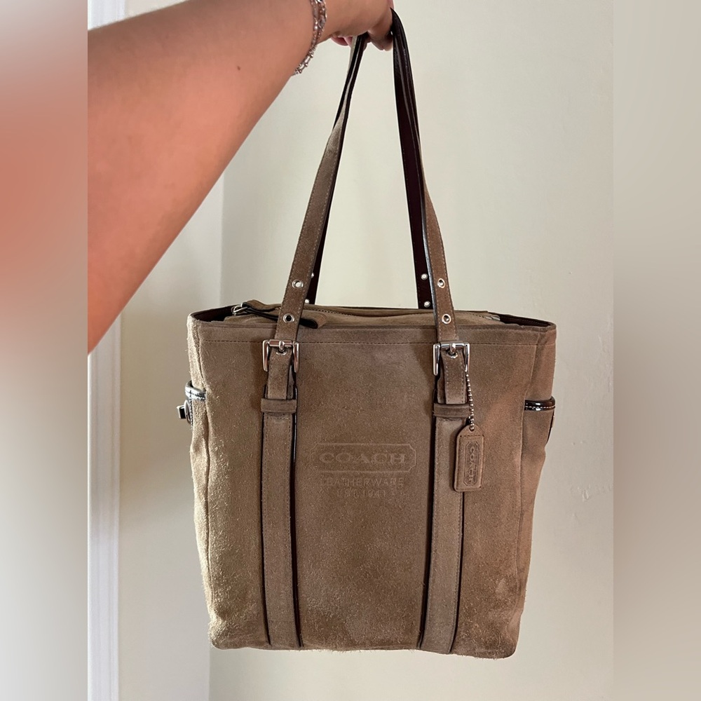Authentic Coach Hampton Double Strap Suede Tote B… - image 1